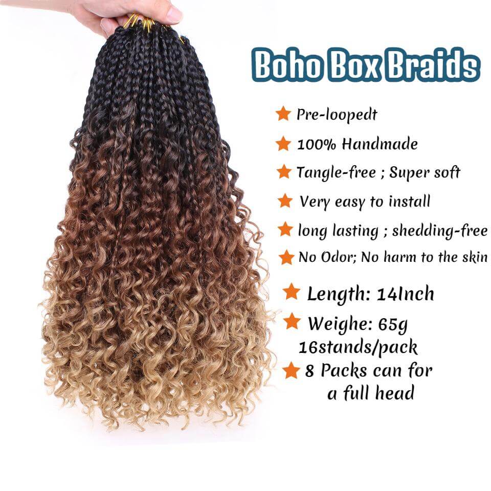 Crochet Box Braids Curly Ends 144 Strands 22 Inch Bohomian Crochet Braids  Box Braids 3X Goddess Box Braids Crochet Hair Synthetic Crochet Braids Hair  Extensions (22inch-6pack, 1B) 22 Inch (Pack of 6) 1B
