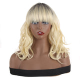 Xtrend 16 Inch Bangs Bob Short Curly Wigs Ombre Blond Wavy Wig Synthetic Heat Resistant Fiber Hair