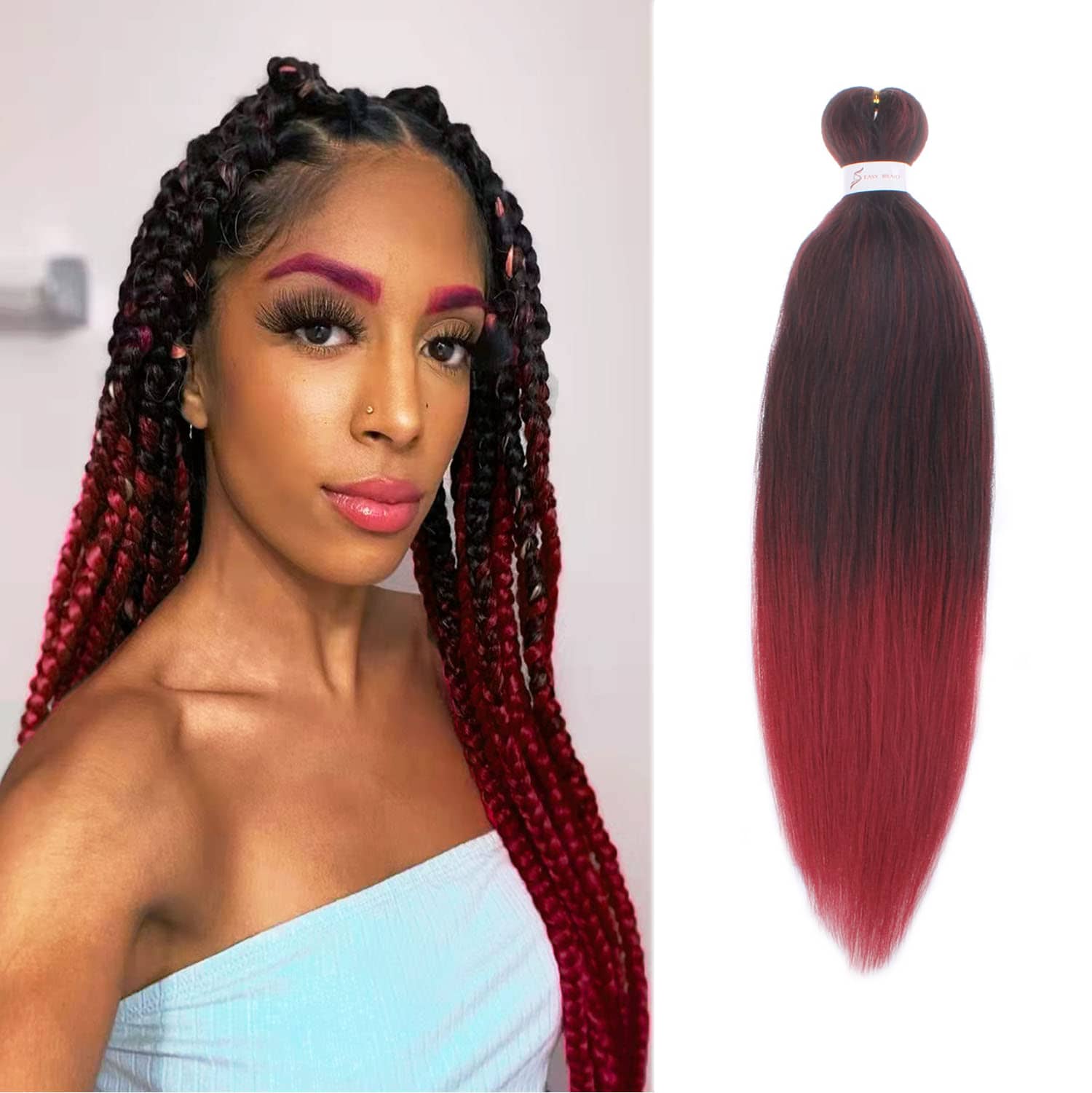  Pre Stretched Braiding Hair Pre Stretched Red Hair for Braiding  Colors Professional Hair Extensions 3 Pcs Red Crochet Hair for Women Yaki  Braiding Hair 26 Inches (#900 Burgundy Red) 