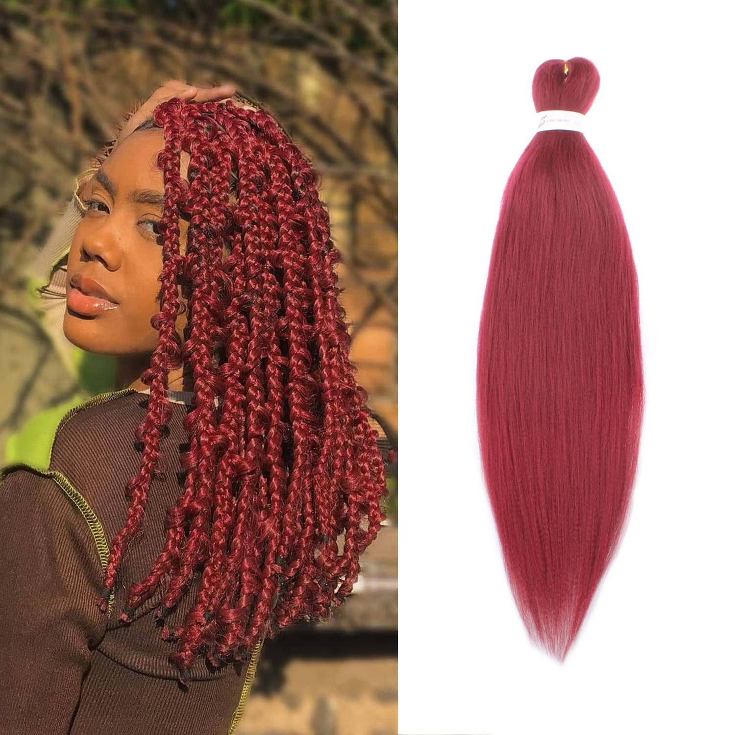  Dark Red Burgundy Braiding Hair Pre Stretched 26 inch
