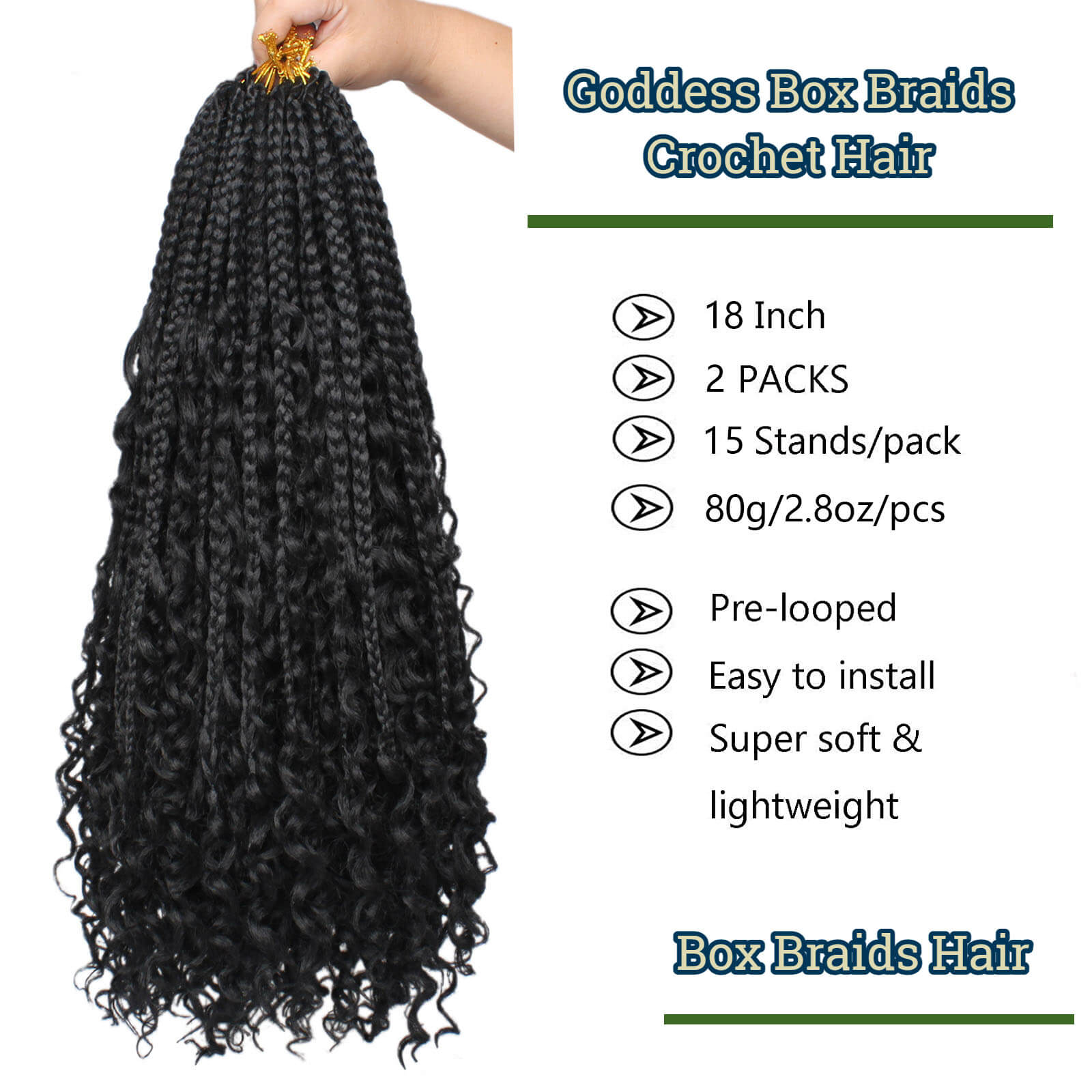 Goddess Box Braids Crochet Hair Bohomian Ombre With Curly End 1420&22  Synthetic Box River Crochet Braiding Hair Extensions