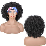 Headband Wig Afro Kinky Curly Synthetic Hair Wigs 8 Inch Short Natural Black