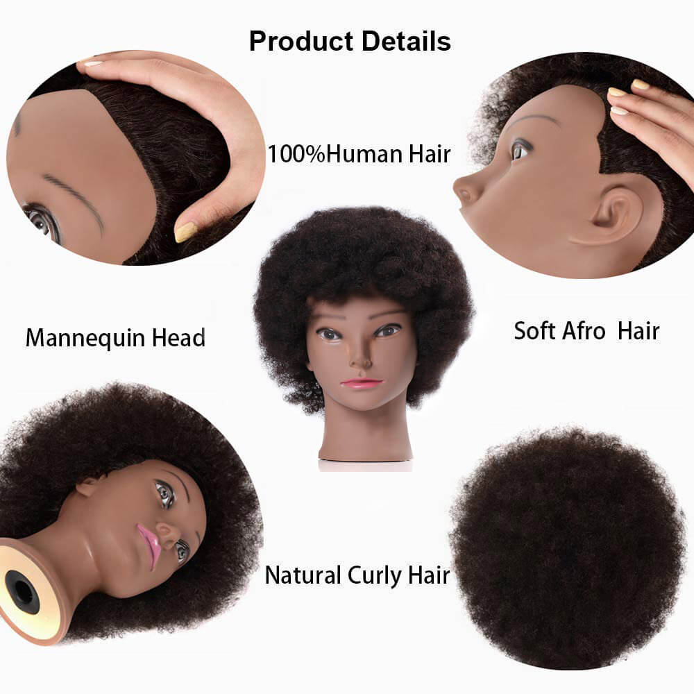 100% Real Hair Mannequin Head Hairdresser Training Head Manikin Cosmetology Doll Head Yaki Hair Mannequin Head Hair Styling Training Head Afro