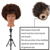100% Real Hair Mannequin Head Hairdresser Training Head With Stand Tripod  Afro Manikin Cosmetology Doll Head For Braiding Stylin