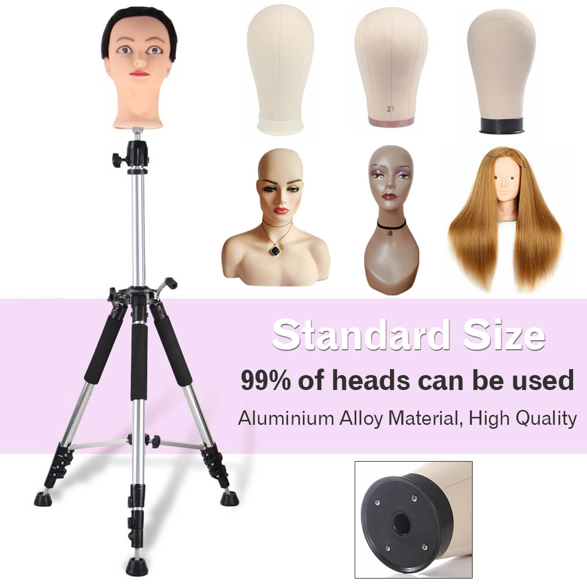 44 Inch Wig Stand Tripod Mannequin Head Stand Heavy Duty Wig Stand