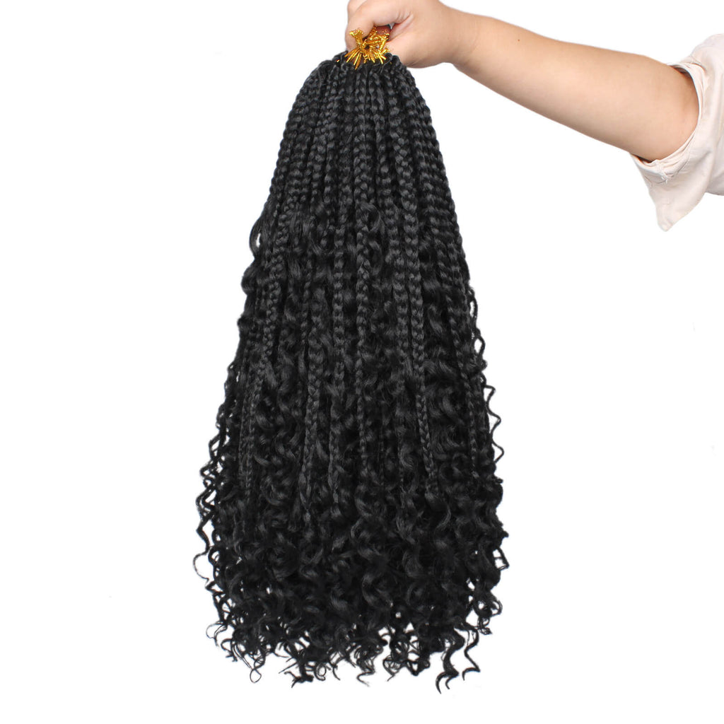 Xtrend Boho Bob Box Braids Crochet Hair with Curly Ends Goddess Box Cr ...